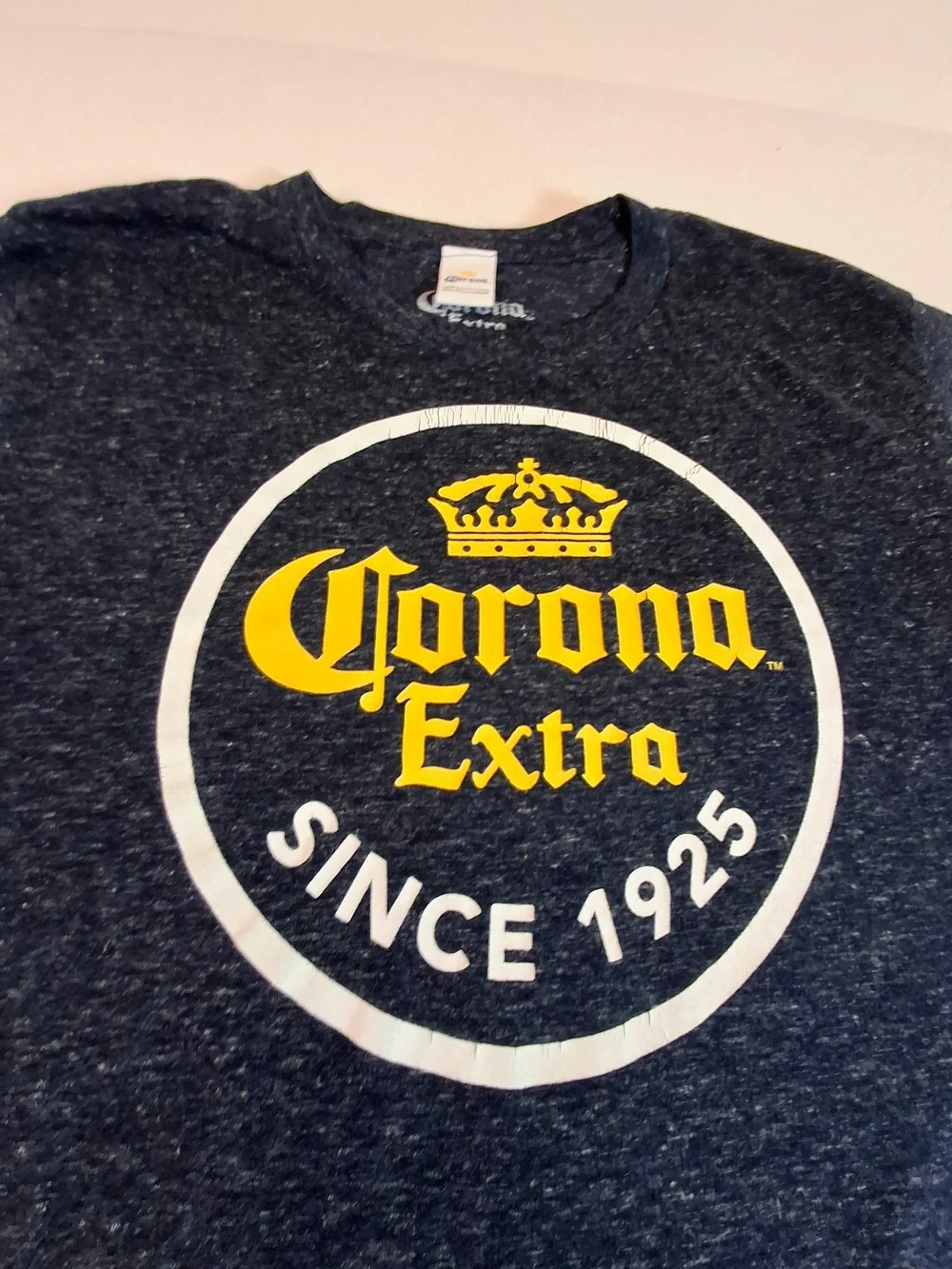 Corona Womens Size M Extra Navy Blue Tee with Yellow Logo